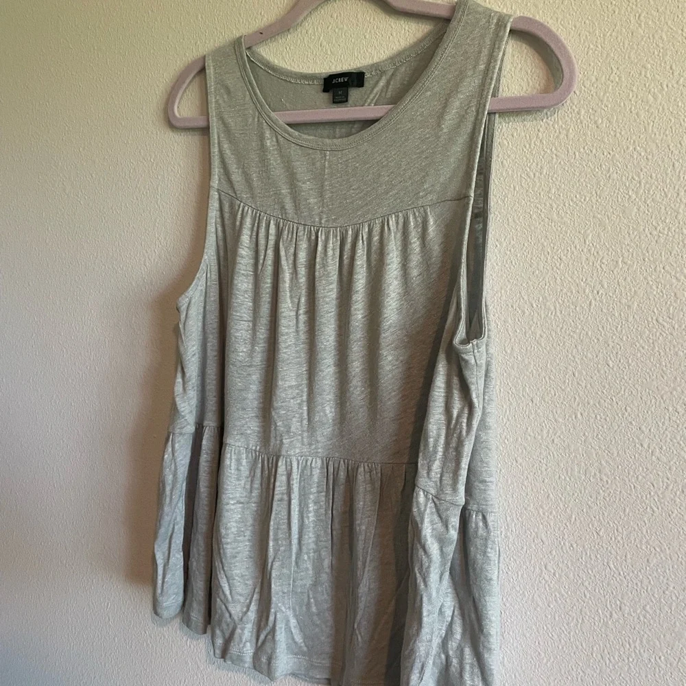 J. Crew 100% Linen Tiered Tank Top Women’s Medium Grey Crewneck Flowy Airy